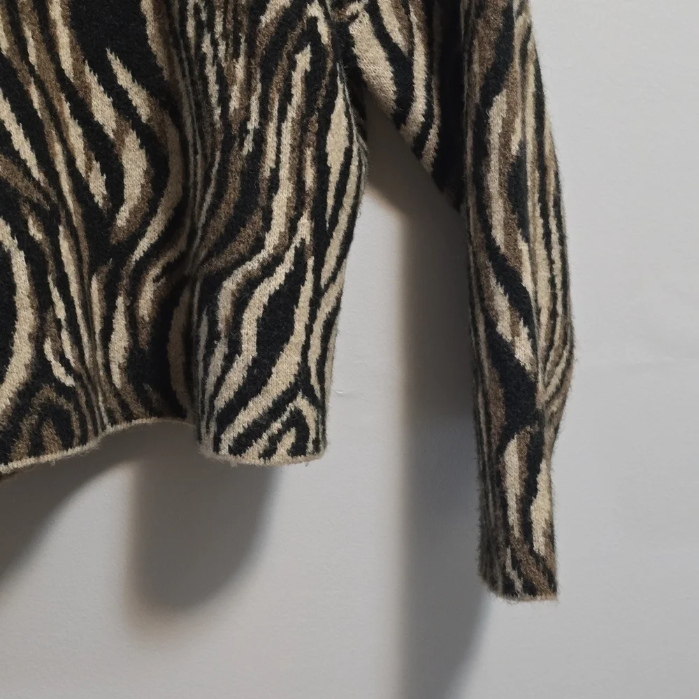 Zara Zebra Print Funnel Neck Knit Blend  Sweater - Picture 3 of 7